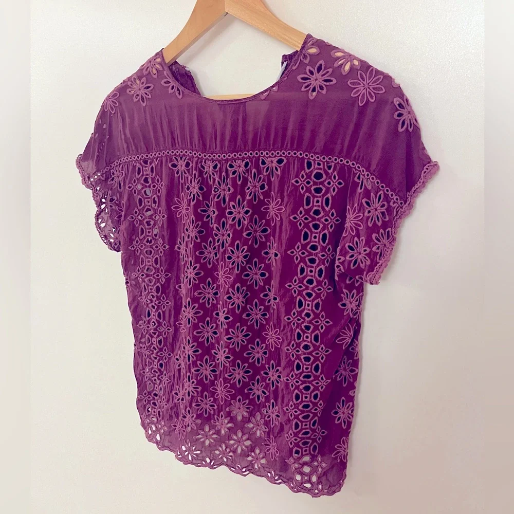 Johnny Was Leith Bohemian Eyelet Top Purple XS - Picture 13 of 16